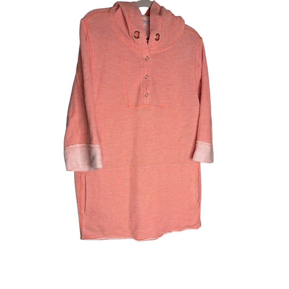 Soft Surroundings Coral Pink Textured Knit Hooded Tunic Sweater XL 2EJ93